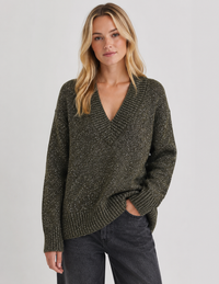 Sparkle V-Neck Knit Jumper: Gray