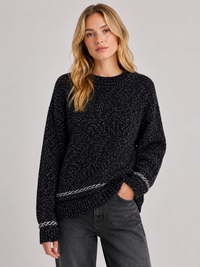 Sparkle Knit Jumper with Contrast Braided Trim: Black