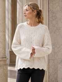 Pointelle Openwork Knitted Jumper: White