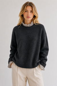 Layered-Look Frill Trim Knitted Jumper: White