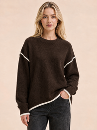 Contrast Trim Relaxed Knit Jumper: Black