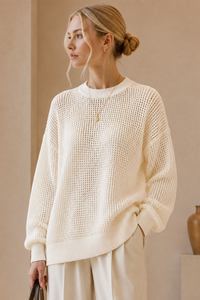 Open Knit Relaxed Jumper: White