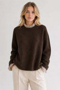 Layered-Look Frill Trim Knitted Jumper: White