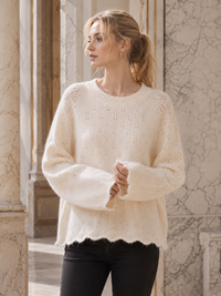 Pointelle Openwork Knitted Jumper: White