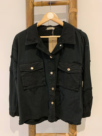 BLACK DENIM JACKET WITH HEART DETAIL