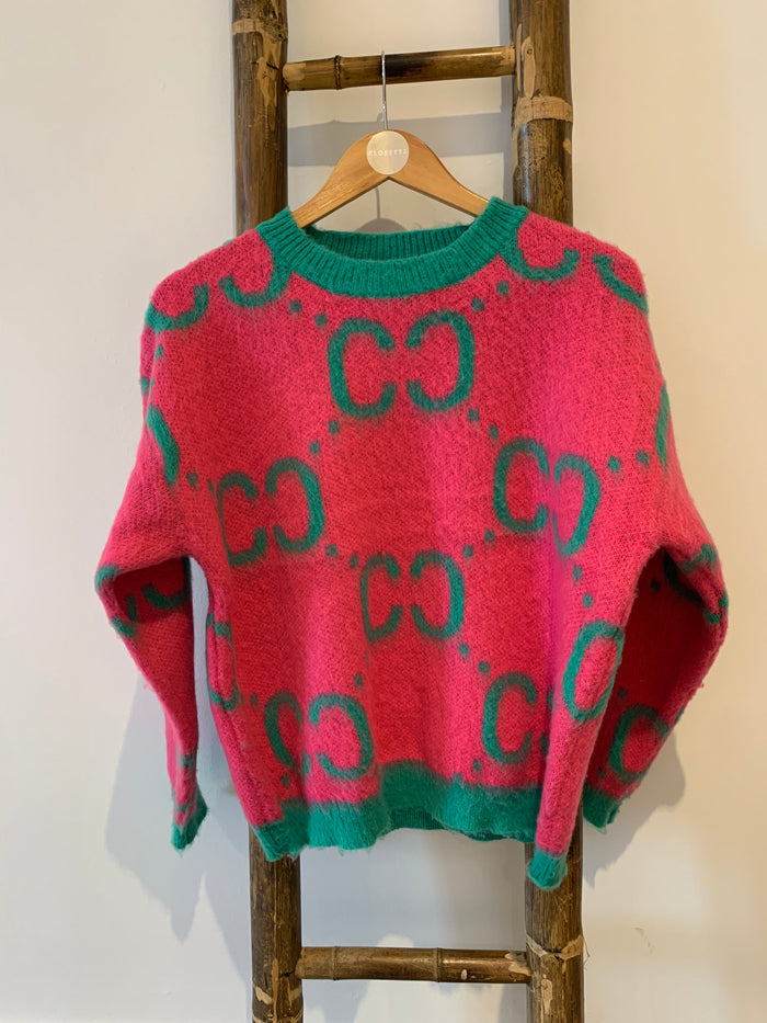 SHOCKING PINK & GREEN JUMPER