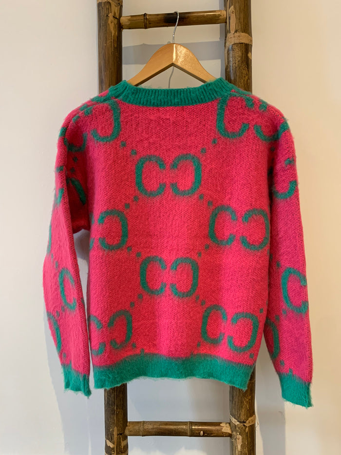 SHOCKING PINK & GREEN JUMPER