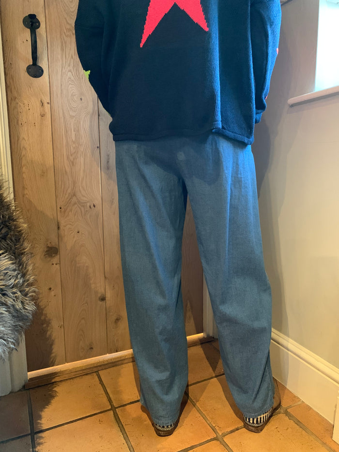 PULL ON DENIM TROUSERS