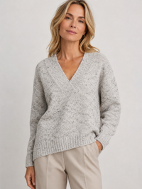 Sparkle V-Neck Knit Jumper: Gray